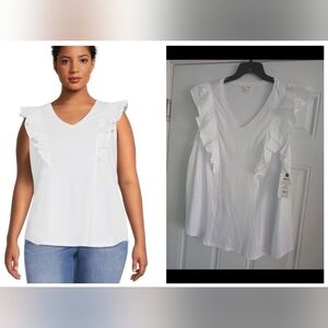 Terra & Sky Women's Plus SZ Ruffled VNeck Top SZ 2X (20W-22W) Cotton…